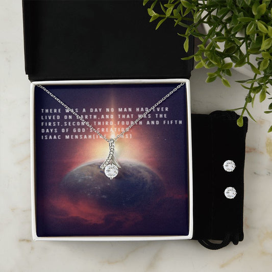IKE MENS Quote Alluring Beauty Necklace + Clear CZ Earrings