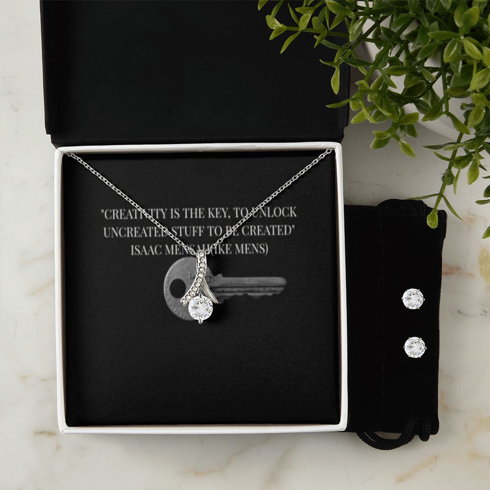IKE MENS QUOTE ALLURING BEAUTY NECKLACE +CLEAR CZ EARRINGS