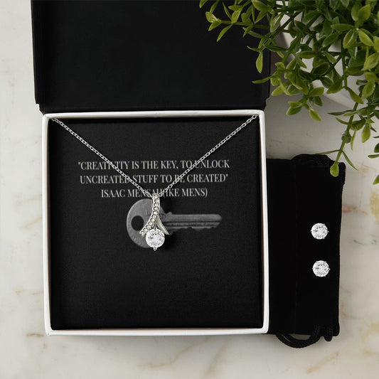 IKE MENS QUOTE ALLURING BEAUTY NECKLACE +CLEAR CZ EARRINGS