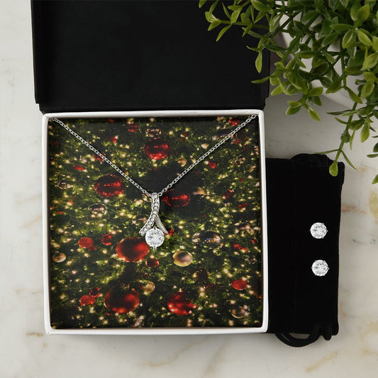 Merry Christmas Alluring Beauty Necklace+ Clear CZ Earrings