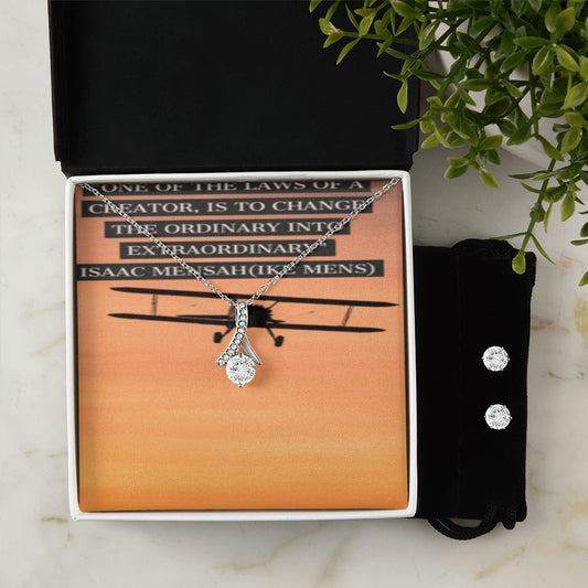 IKE MENS Quote Alluring Beauty Necklace + Clear CZ Earrings