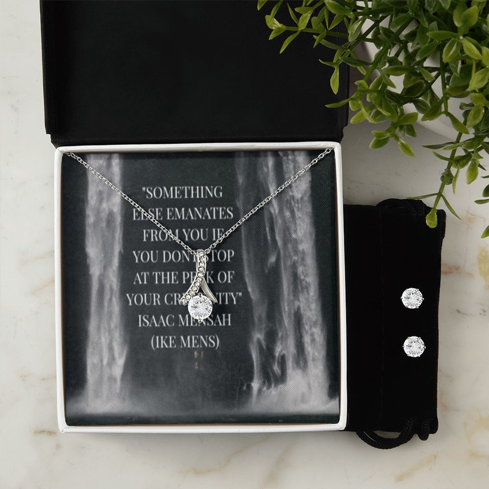 IKE MENS Quote Alluring Beauty Necklace + Clear CZ Earrings