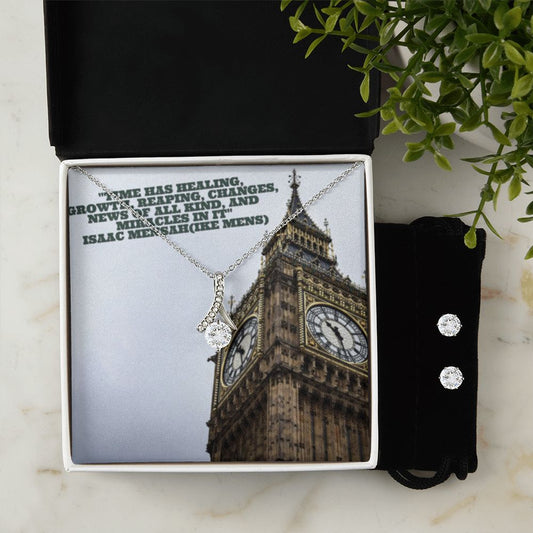IKE MENS Quote Alluring Beauty Necklace + Clear CZ Earrings