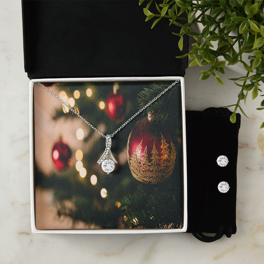 Merry Christmas Alluring Beauty Necklace + Clear CZ Earrings