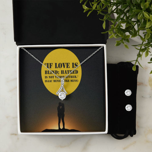 IKE MENS QUOTE ALLURING BEAUTY NECKLACE +CLEAR CZ EARRINGS