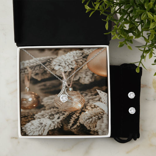 Merry Christmas Alluring Beauty Necklace + Clear CZ Earrings
