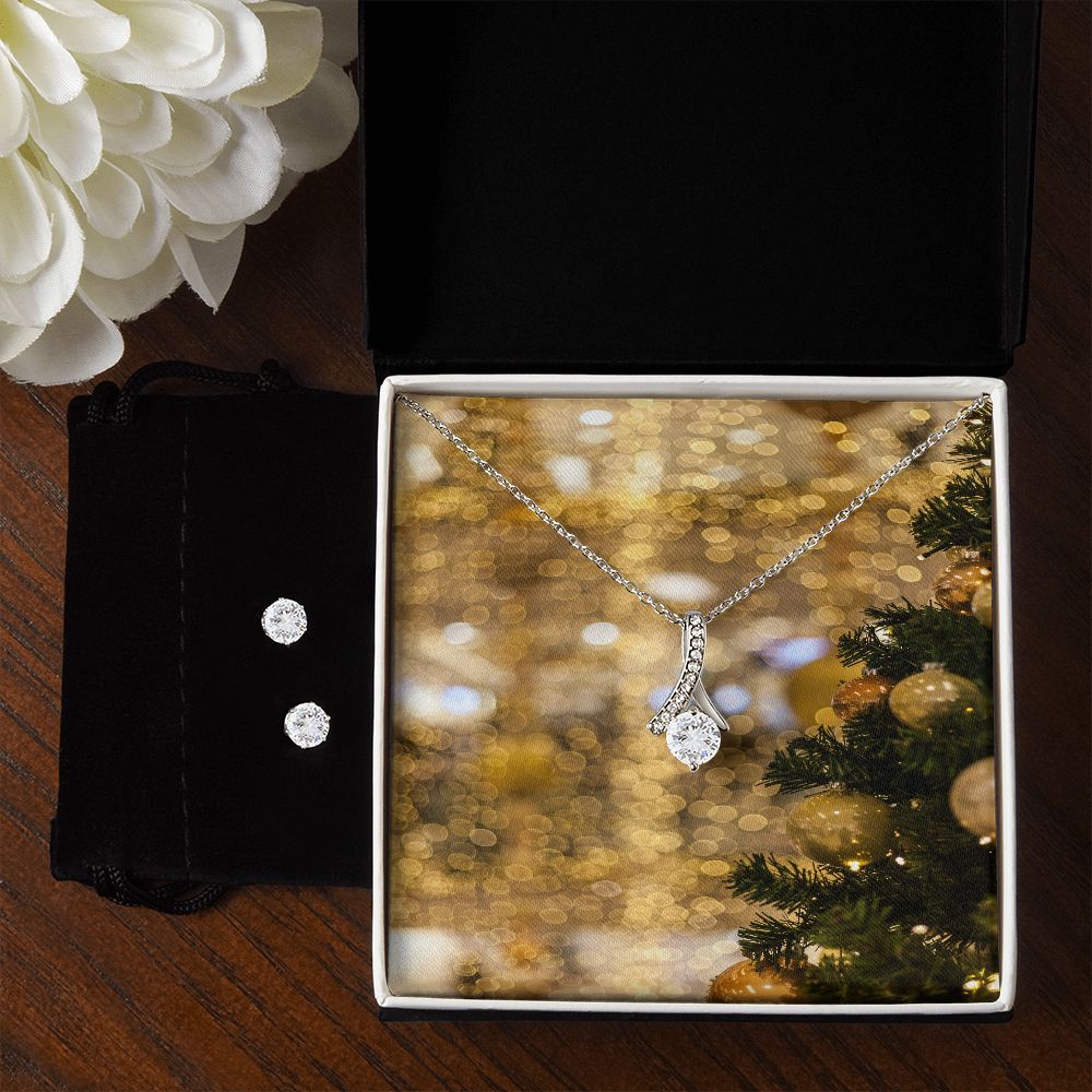 Merry Christmas Alluring Beauty Necklace + Clear CZ Earrings