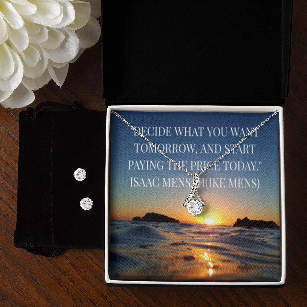 IKE MENS QUOTE ALLURING BEAUTY NECKLACE +CLEAR CZ EARRINGS
