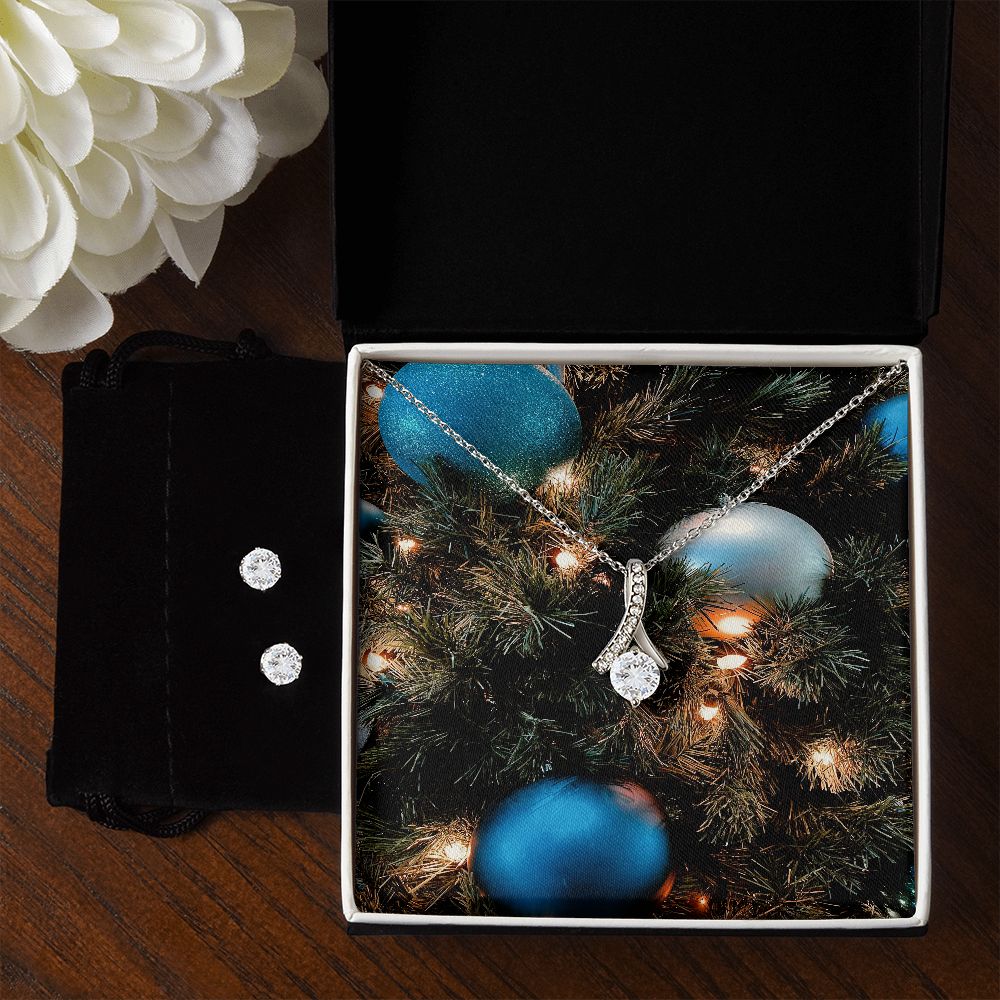 Merry Christmas Alluring Beauty Necklace +Clear CZ Earrings
