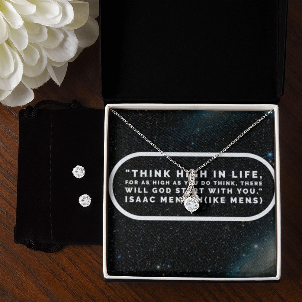 IKE MENS Quote Alluring Beauty Necklace  + Clear CZ Earrings