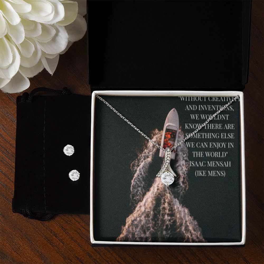 IKE MENS QUOTE ALLURING BEAUTY NECKLACE +CLEAR CZ EARRINGS