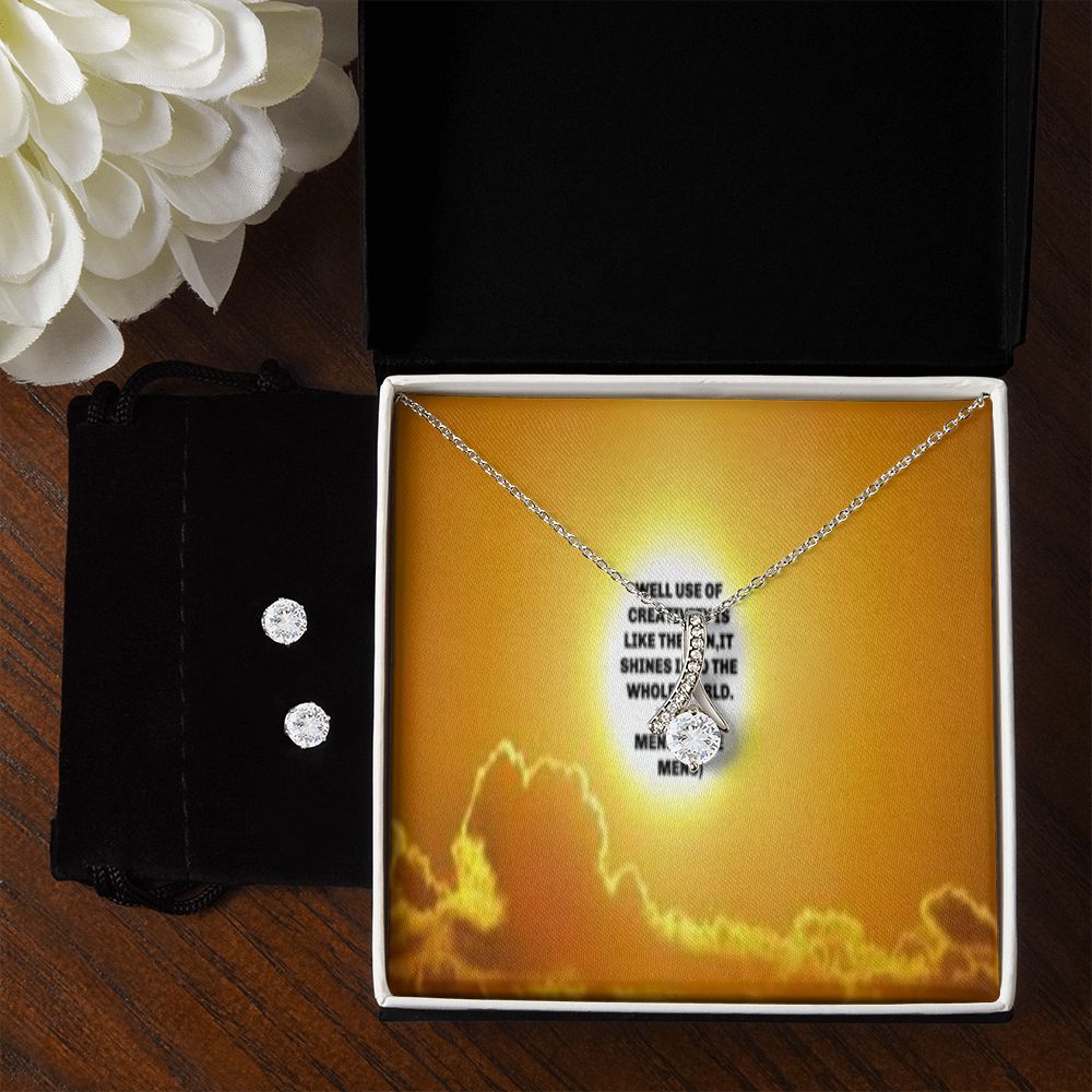 IKE MENS QUOTE ALLURING BEAUTY NECKLACE +CLEAR CZ EARRINGS