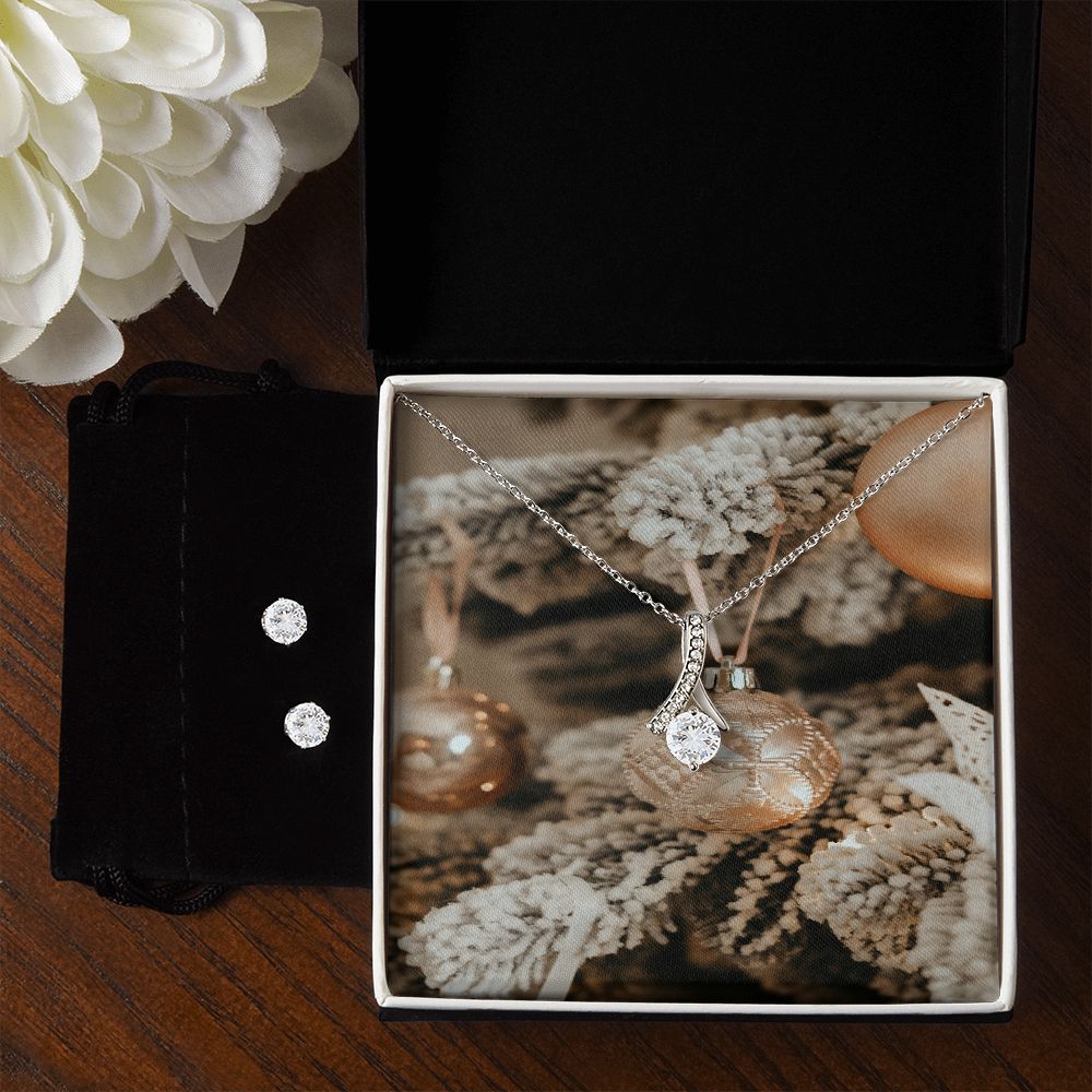Merry Christmas Alluring Beauty Necklace + Clear CZ Earrings