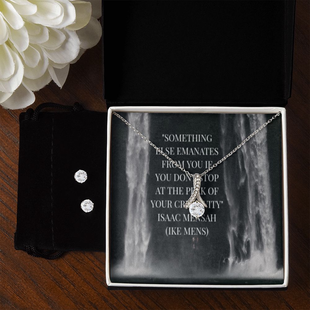 IKE MENS Quote Alluring Beauty Necklace + Clear CZ Earrings