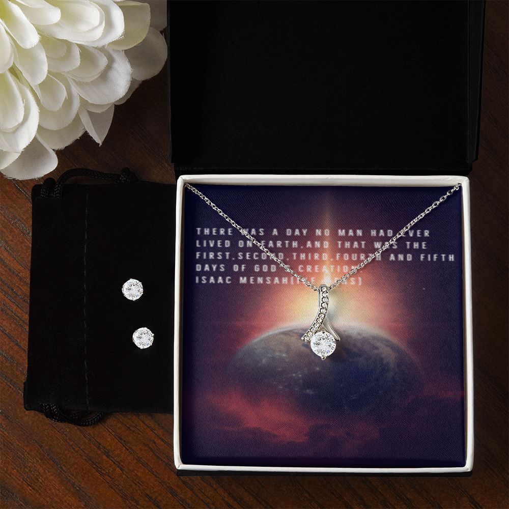 IKE MENS Quote Alluring Beauty Necklace + Clear CZ Earrings