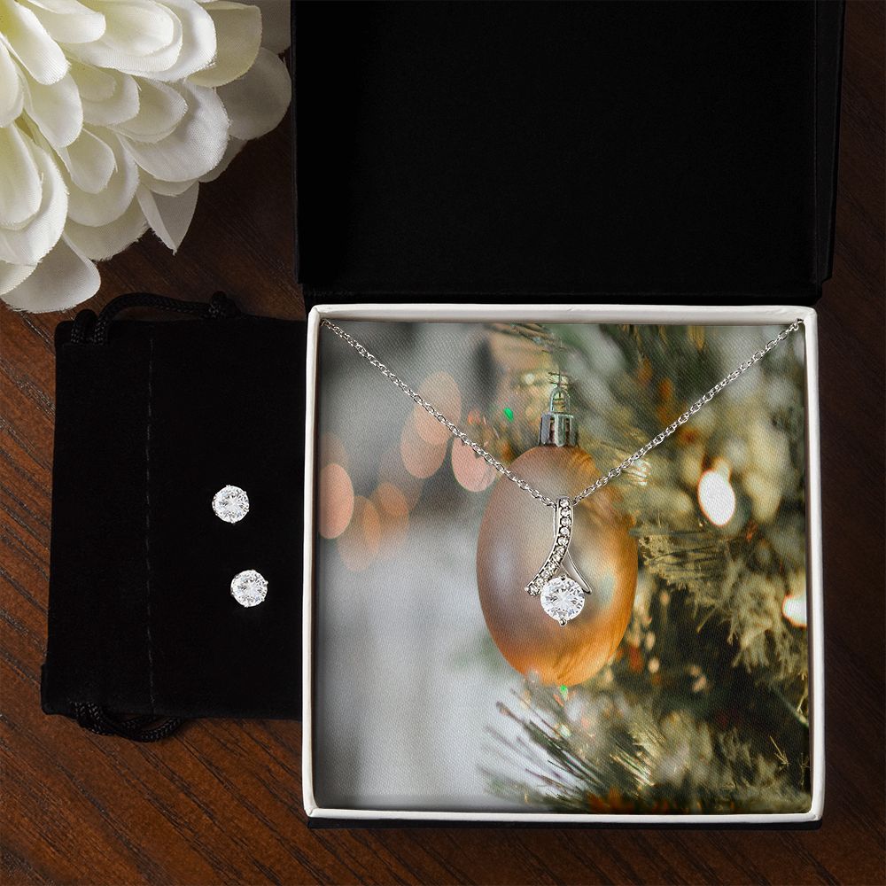 Merry Christmas Alluring Beauty Necklace +Clear CZ Earrings