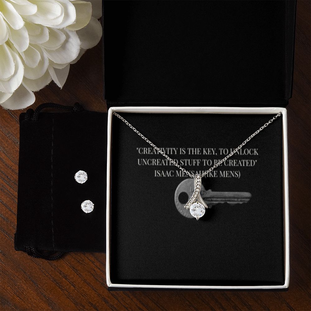 IKE MENS QUOTE ALLURING BEAUTY NECKLACE +CLEAR CZ EARRINGS