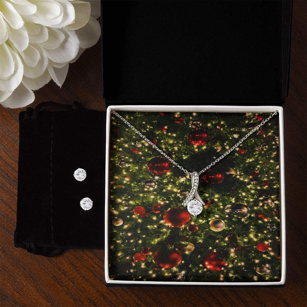 Merry Christmas Alluring Beauty Necklace+ Clear CZ Earrings