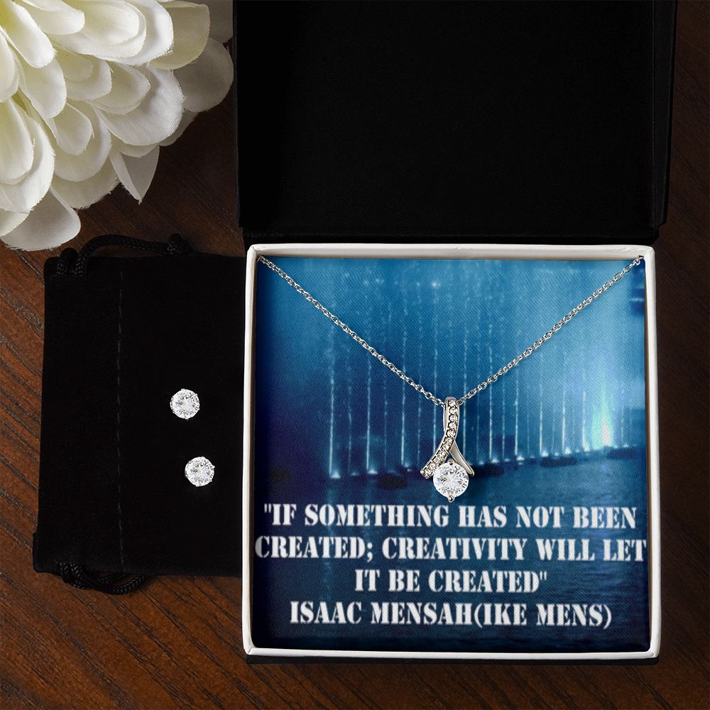 IKE MENS QUOTE ALLURING BEAUTY NECKLACE +CLEAR CZ EARRINGS