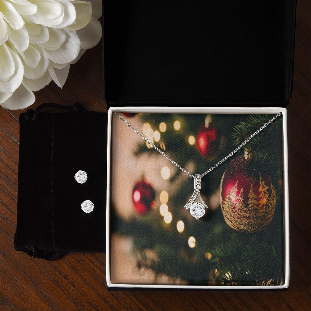 Merry Christmas Alluring Beauty Necklace + Clear CZ Earrings