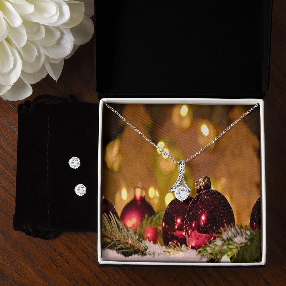 Merry Christmas Alluring Beauty Necklace +Clear CZ Earrings
