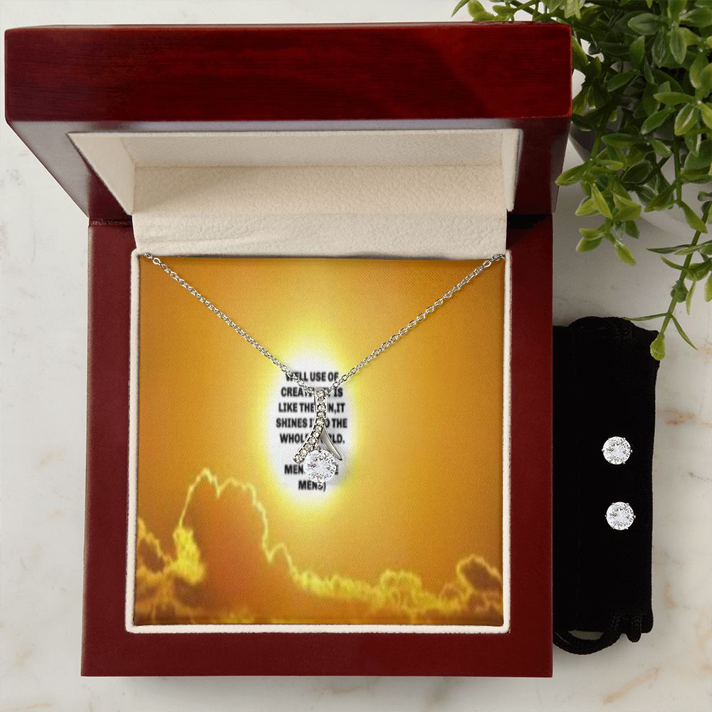 IKE MENS QUOTE ALLURING BEAUTY NECKLACE +CLEAR CZ EARRINGS