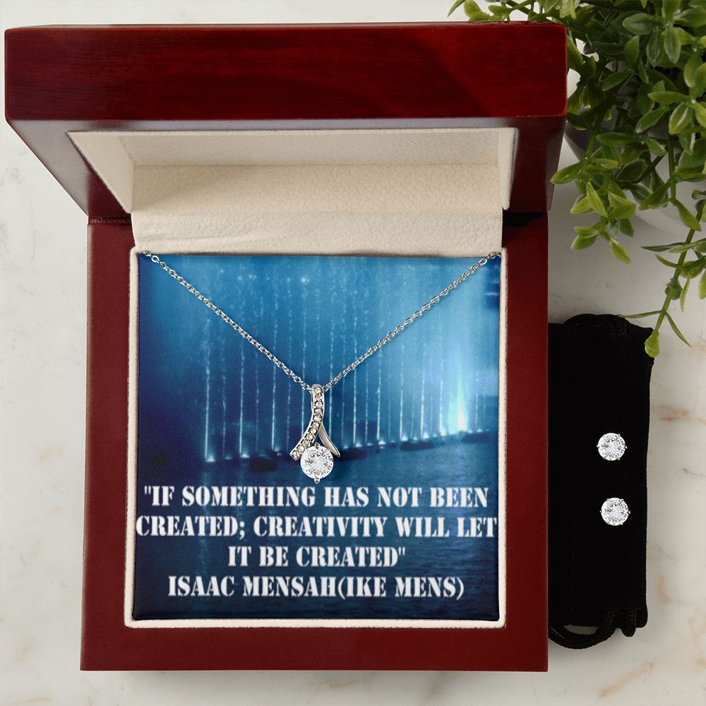 IKE MENS QUOTE ALLURING BEAUTY NECKLACE +CLEAR CZ EARRINGS