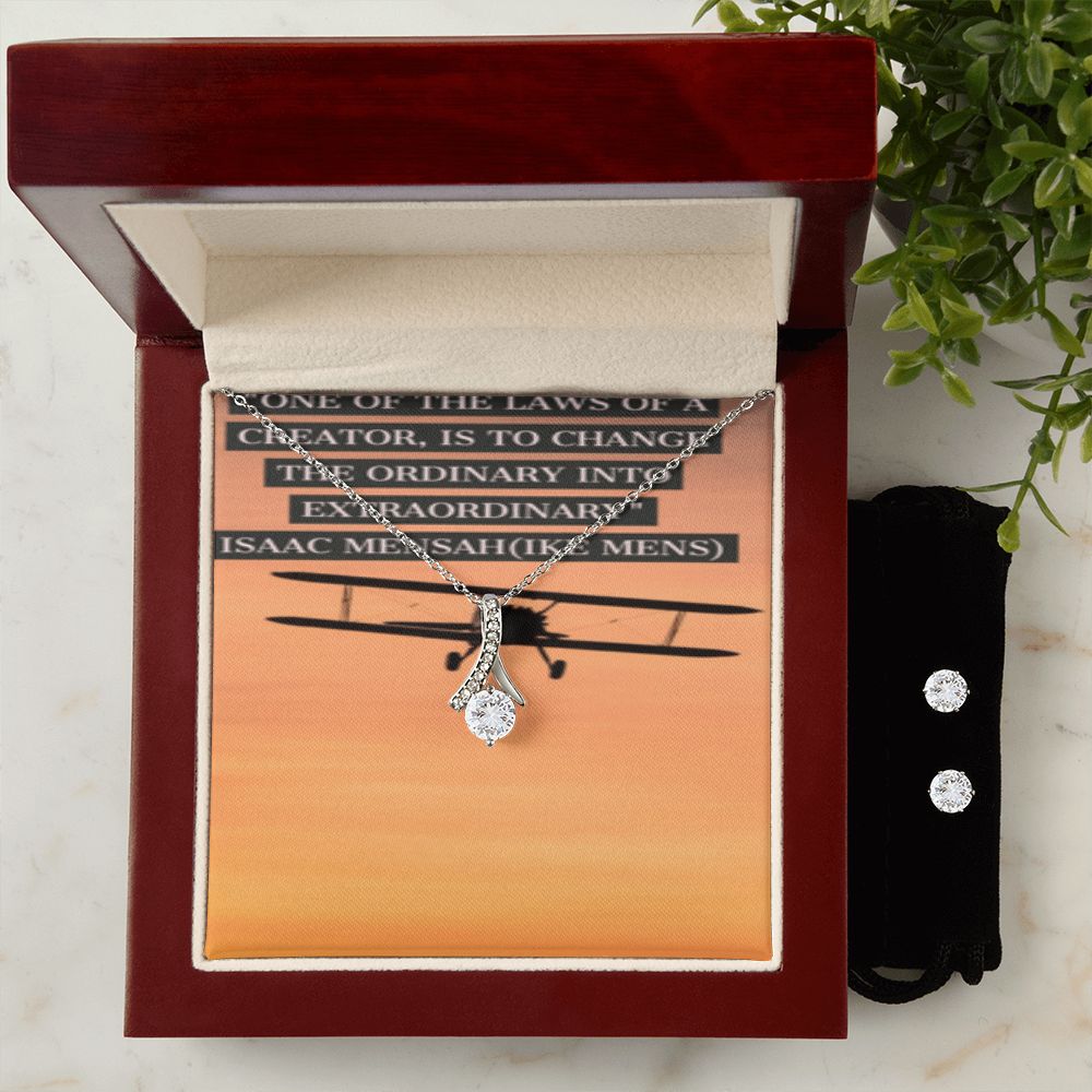 IKE MENS Quote Alluring Beauty Necklace + Clear CZ Earrings