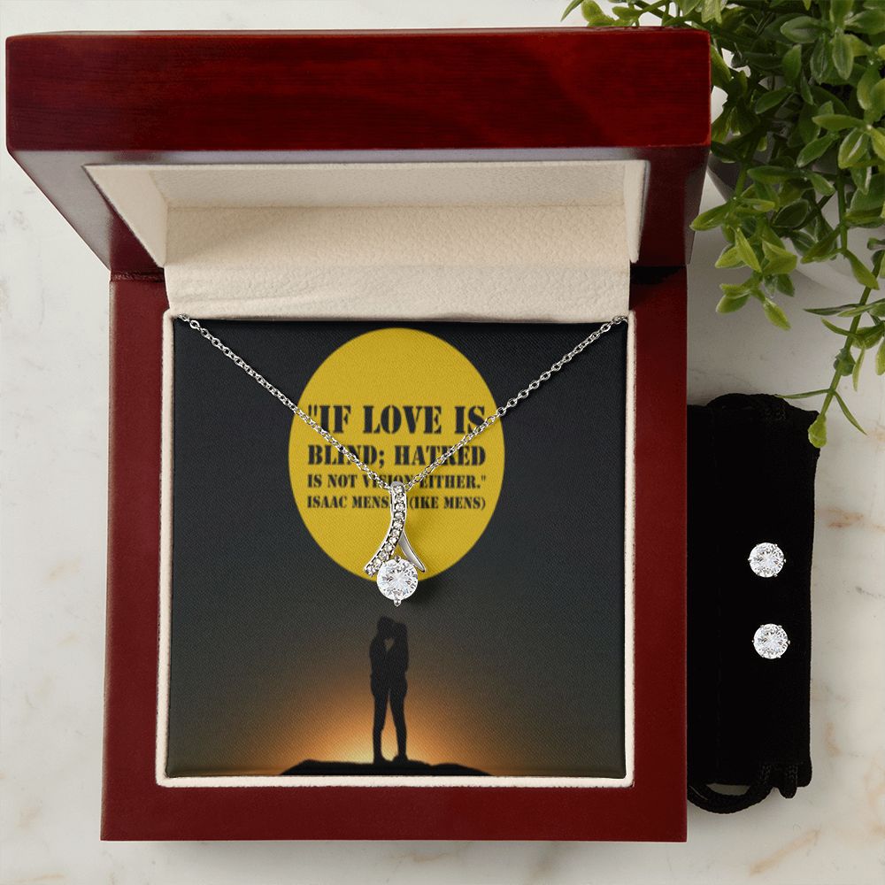 IKE MENS QUOTE ALLURING BEAUTY NECKLACE +CLEAR CZ EARRINGS
