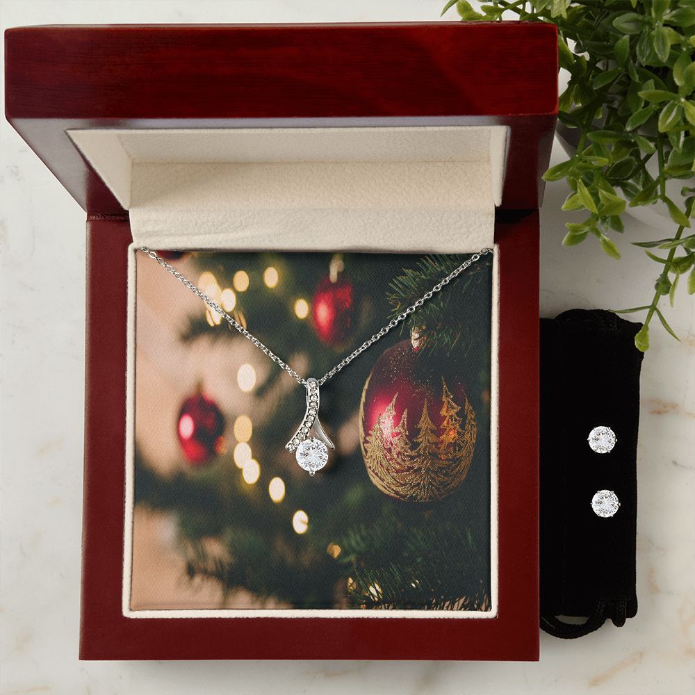 Merry Christmas Alluring Beauty Necklace + Clear CZ Earrings