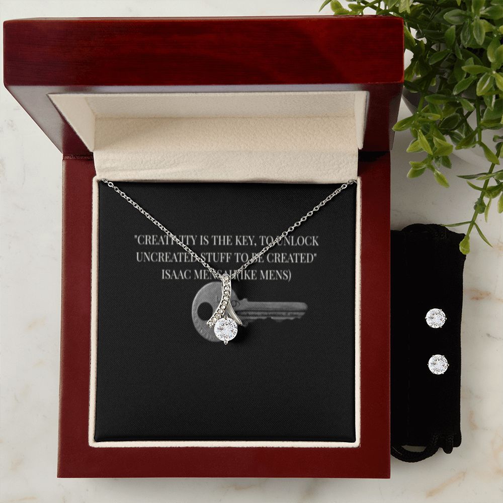 IKE MENS QUOTE ALLURING BEAUTY NECKLACE +CLEAR CZ EARRINGS