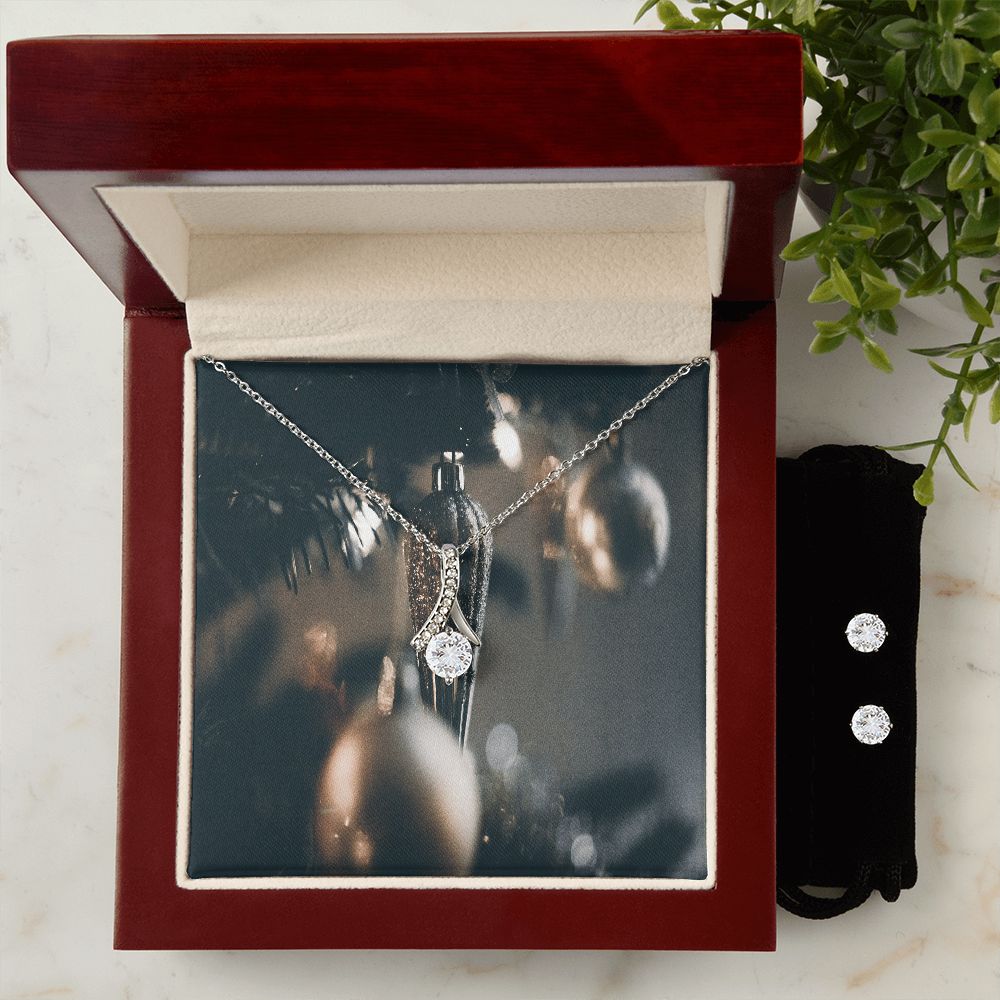 Merry Christmas Alluring Beauty Necklace+ Clear CZ Earrings