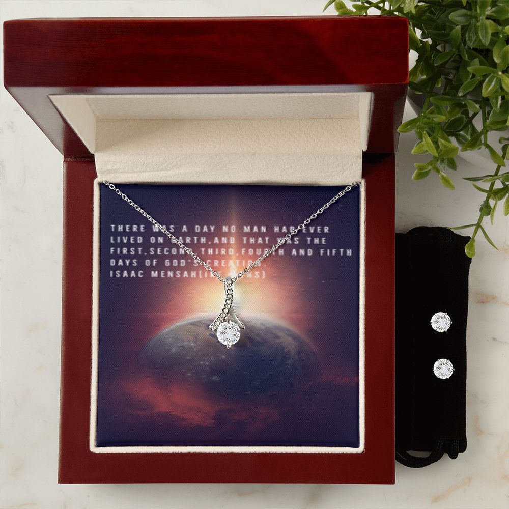 IKE MENS Quote Alluring Beauty Necklace + Clear CZ Earrings