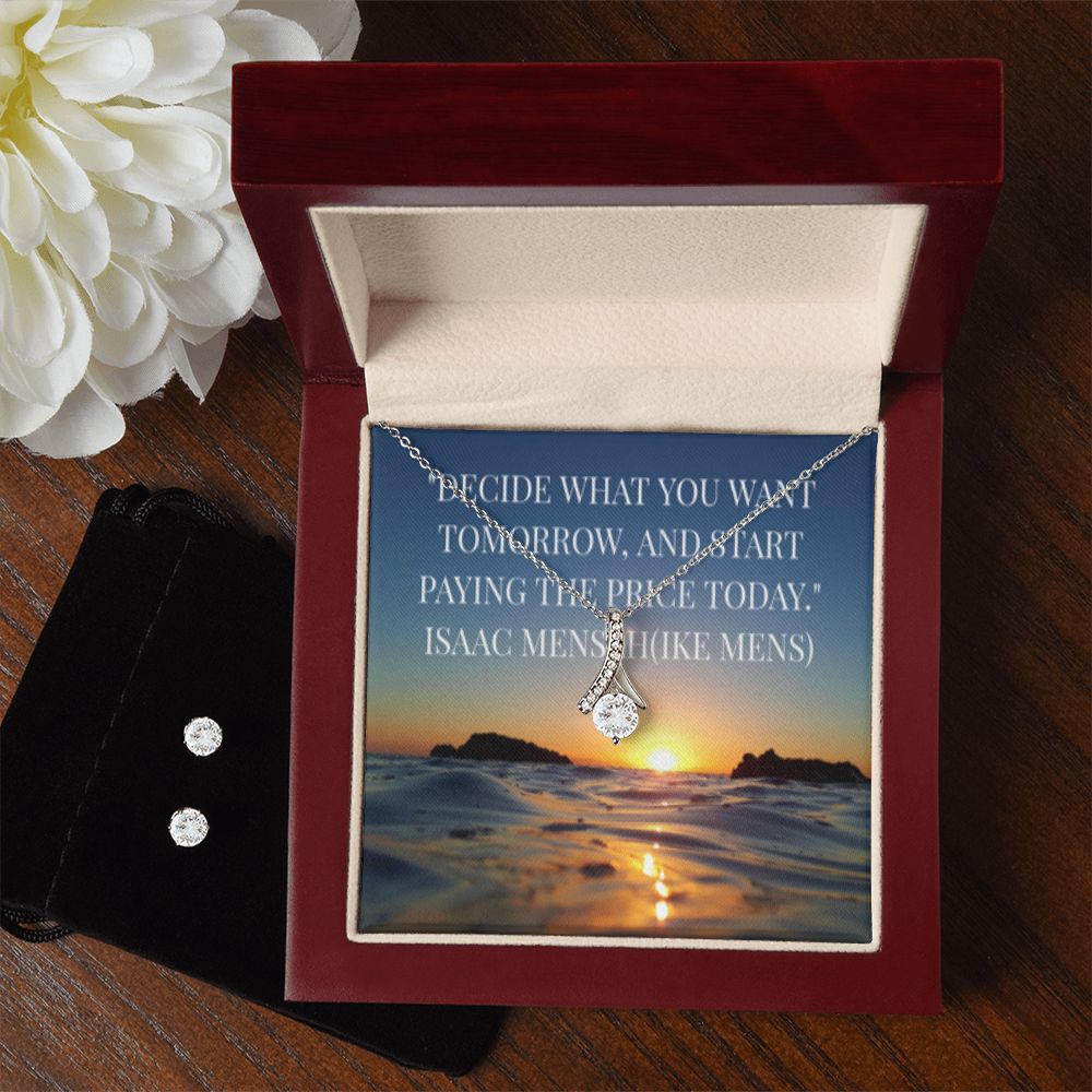 IKE MENS QUOTE ALLURING BEAUTY NECKLACE +CLEAR CZ EARRINGS
