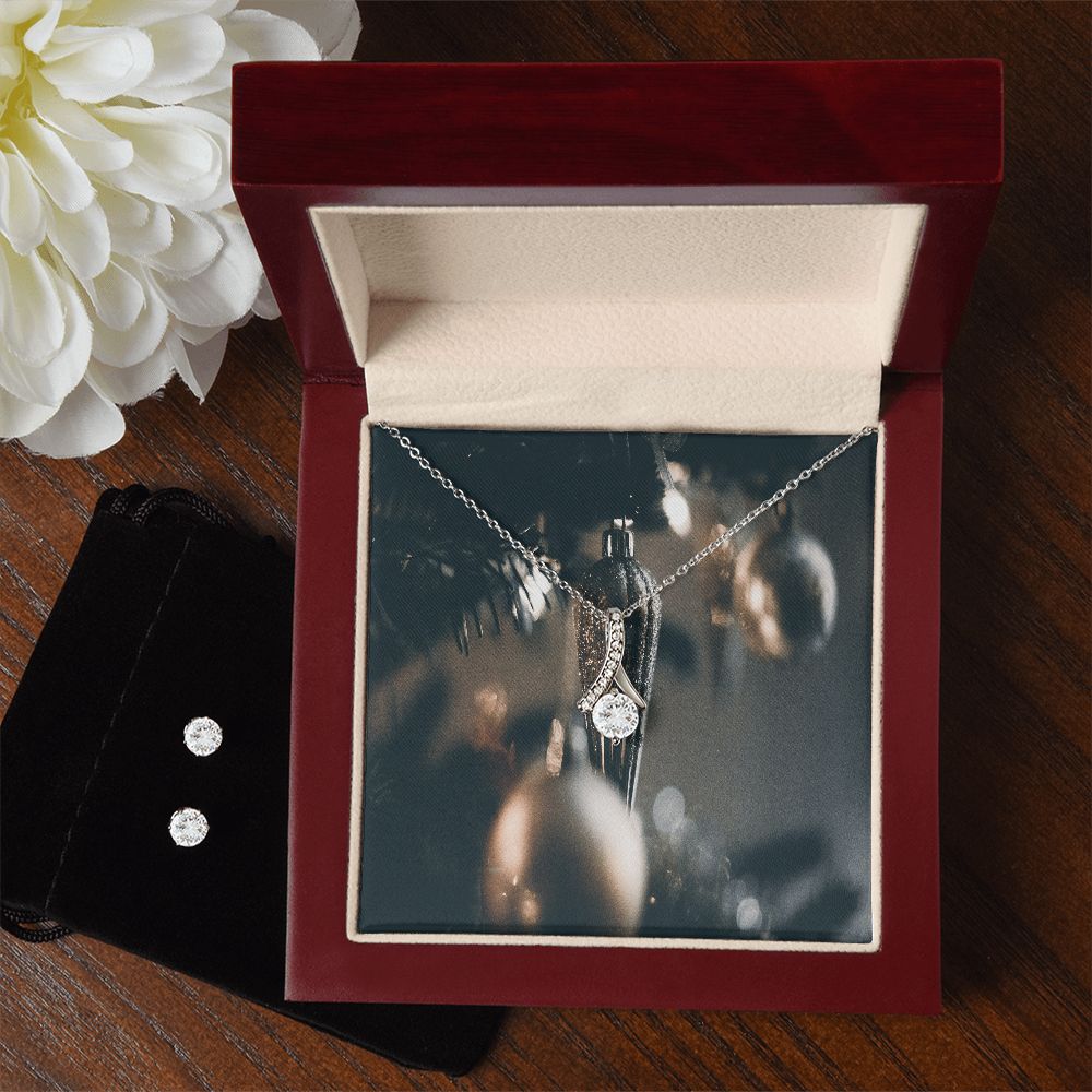 Merry Christmas Alluring Beauty Necklace+ Clear CZ Earrings