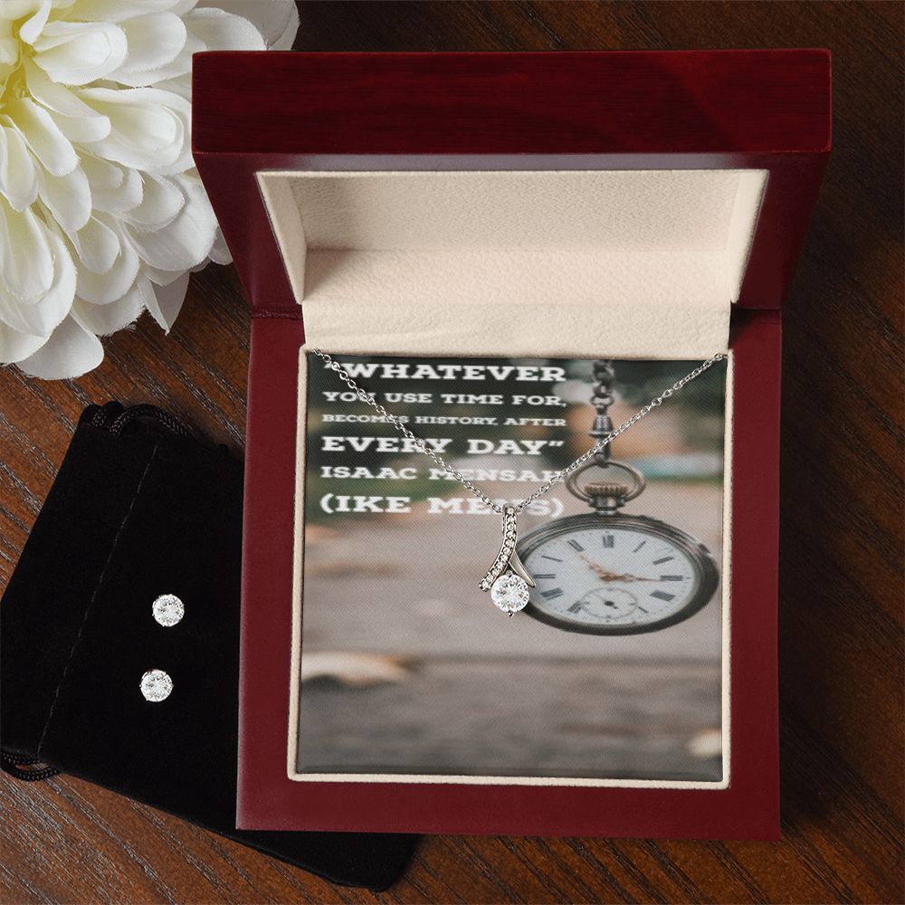 IKE MENS Quote Alluring Beauty Necklace + Clear CZ Earrings