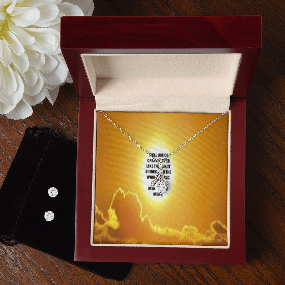 IKE MENS QUOTE ALLURING BEAUTY NECKLACE +CLEAR CZ EARRINGS