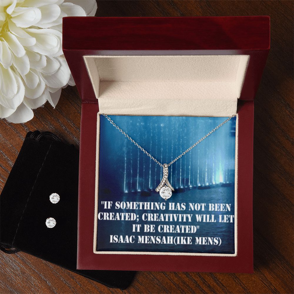 IKE MENS QUOTE ALLURING BEAUTY NECKLACE +CLEAR CZ EARRINGS