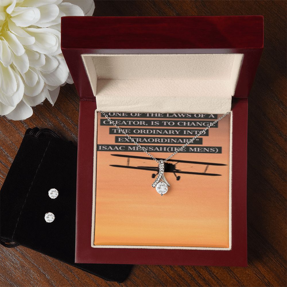 IKE MENS Quote Alluring Beauty Necklace + Clear CZ Earrings