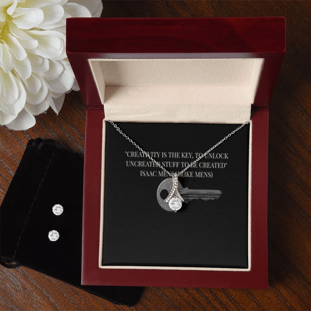 IKE MENS QUOTE ALLURING BEAUTY NECKLACE +CLEAR CZ EARRINGS