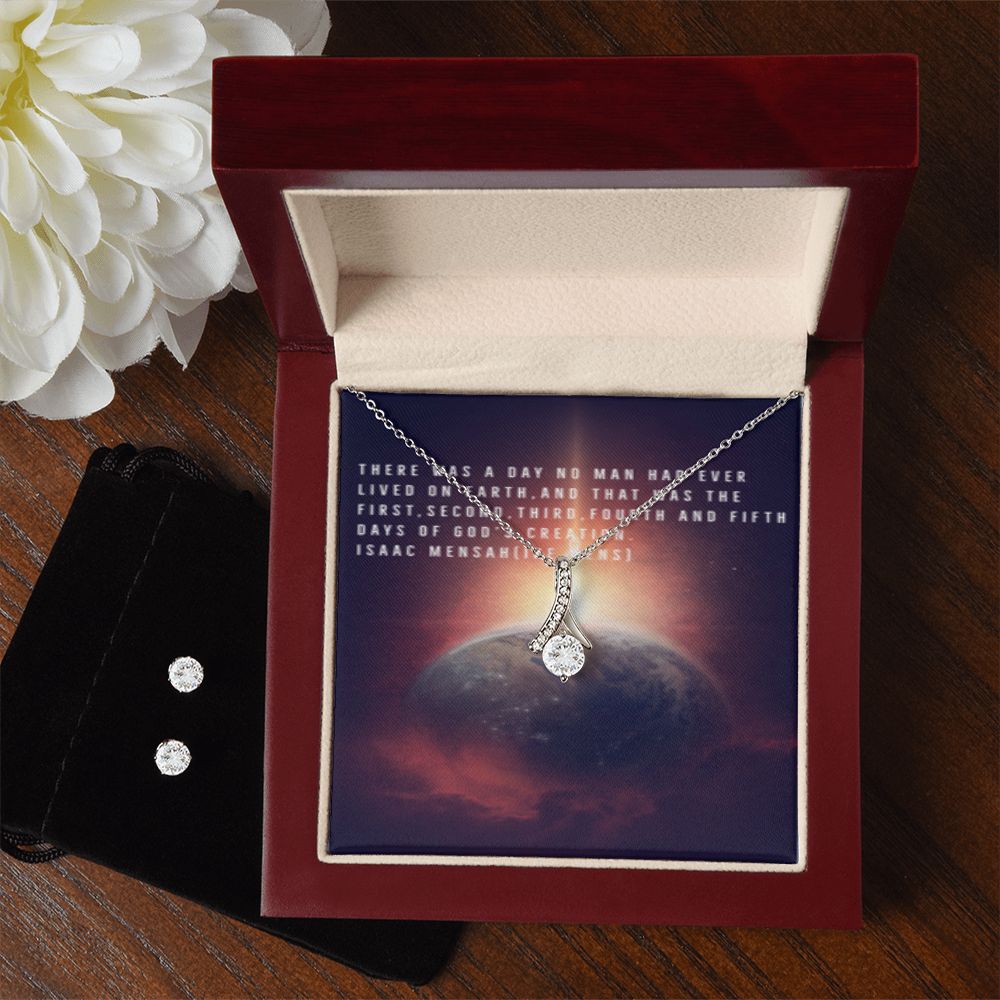 IKE MENS Quote Alluring Beauty Necklace + Clear CZ Earrings