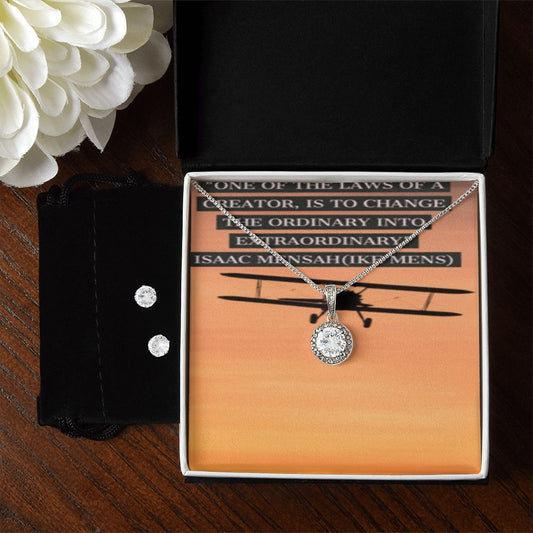 IKE MENS Quote Eternal Hope Necklace + Clear CZ Earrings