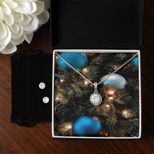 Merry Christmas Eternal Hope Necklace + Clear CZ Earrings