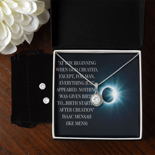 IKE MENS QUOTE ETERNAL HOPE NECKLACE JEWELRY +CLEAR CZ EARRINGS