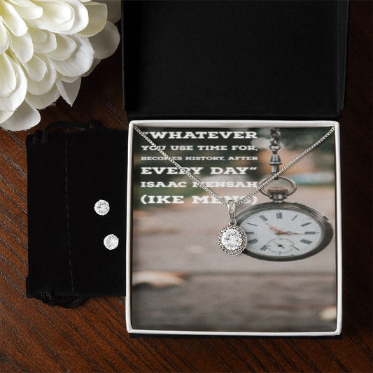 IKE MENS Quote Eternal Hope Necklace + Clear CZ Earrings