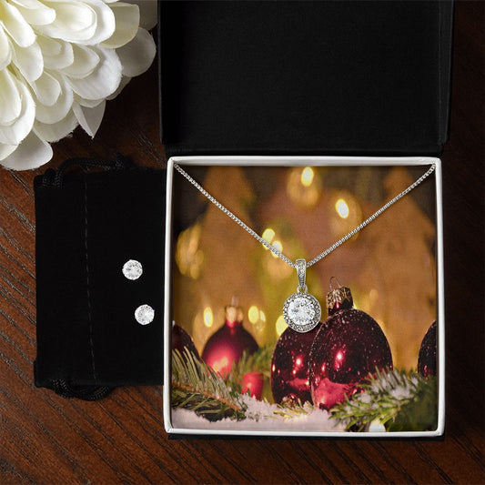 Merry Christmas Eternal Hope Necklace + Clear CZ Earrings