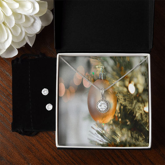 Merry Christmas Eternal Hope Necklace + Clear CZ Earrings