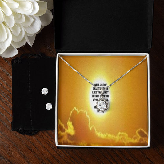 IKE MENS QUOTE ETERNAL HOPE NECKLACE JEWELRY +CLEAR CZ EARRINGS