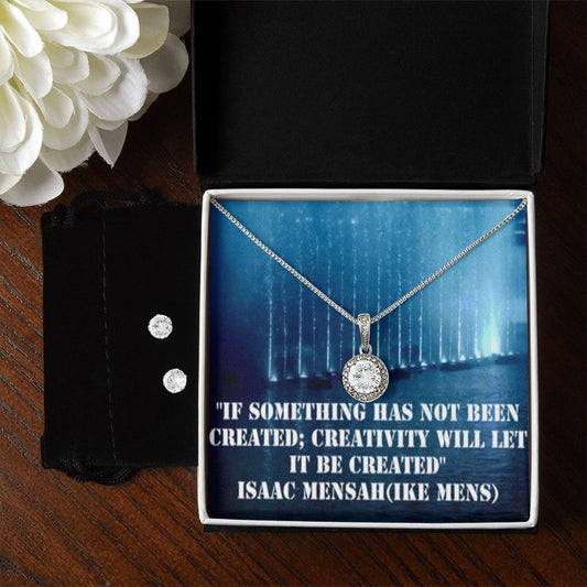 IKE MENS QUOTE ETERNAL HOPE NECKLACE JEWELRY +CLEAR CZ EARRINGS