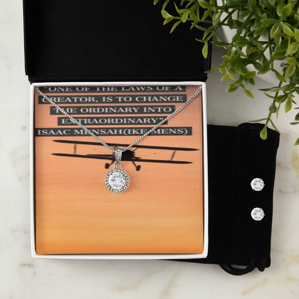 IKE MENS Quote Eternal Hope Necklace + Clear CZ Earrings
